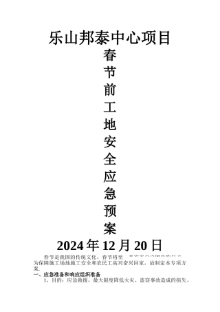 春节前安全应急预案