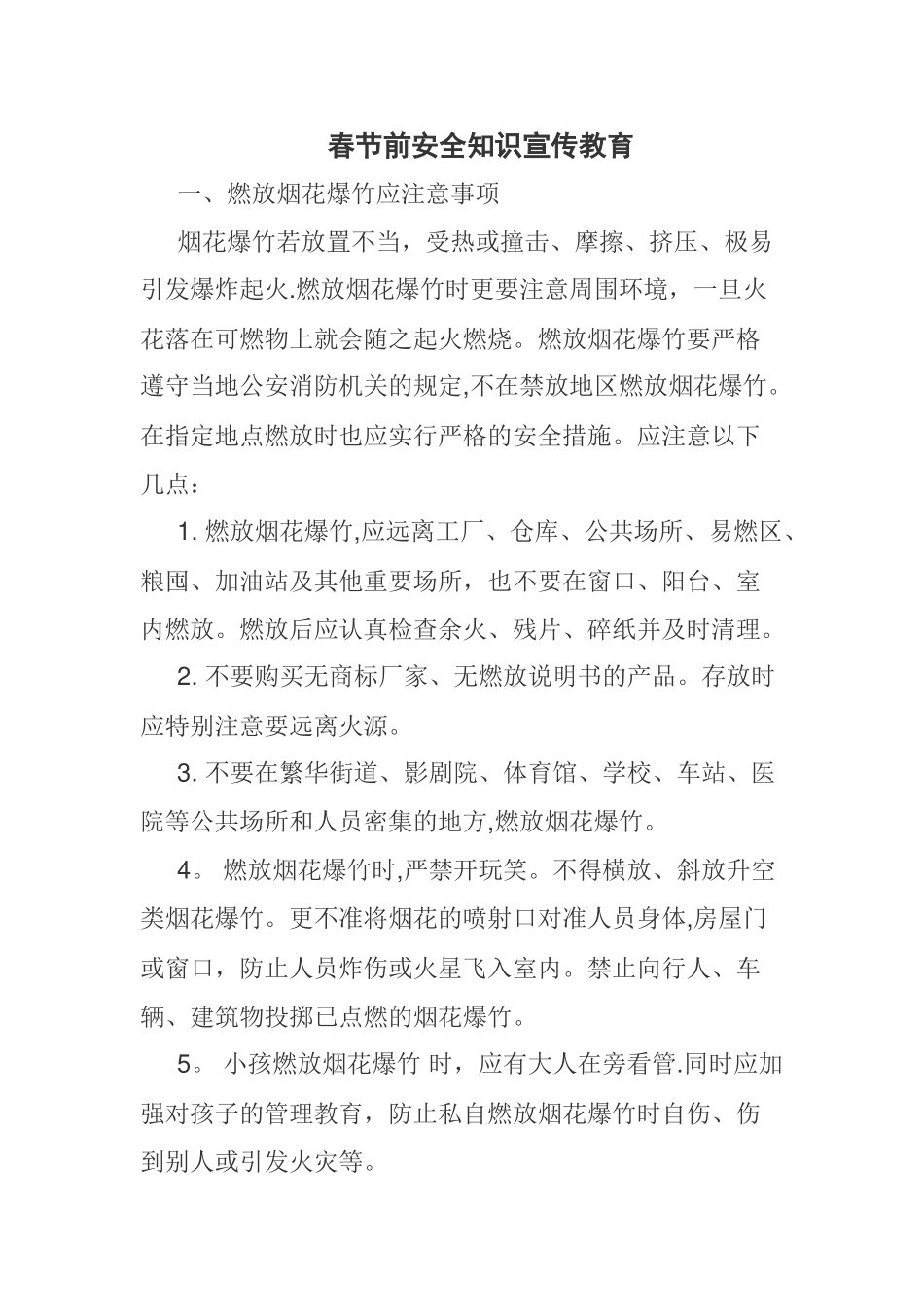 春节前安全知识宣传教育_第1页