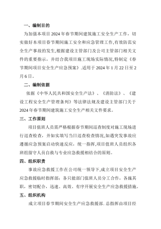 春节期间项目安全生产应急预案