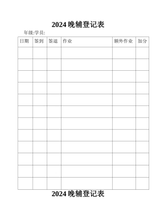 晚辅作业登记表
