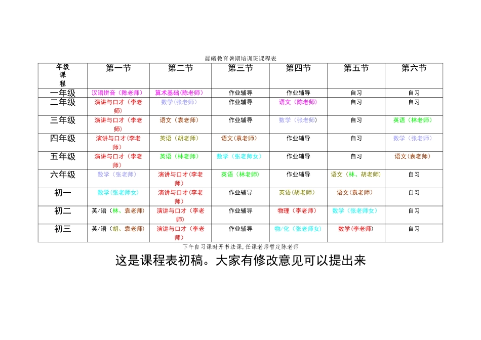 晨曦教育暑期培训班课程表_第1页
