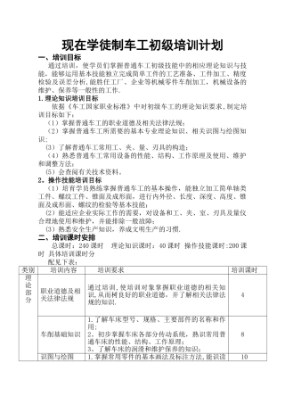 普通车工培训计划
