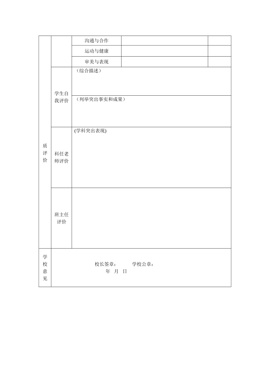 普通高中学生综合素质评价表_第2页