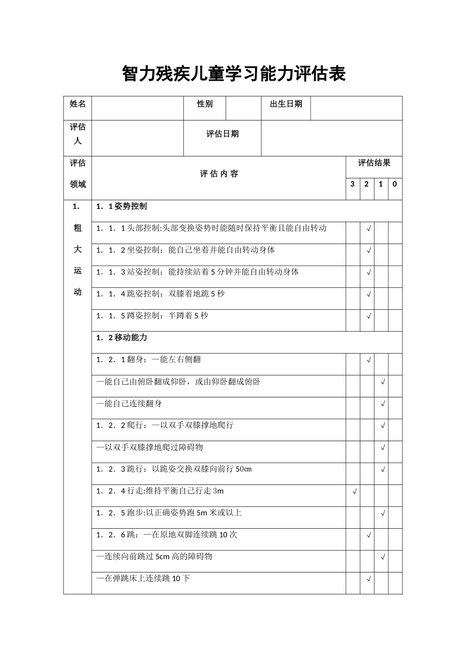 智力残疾儿童学习能力评估表_第1页