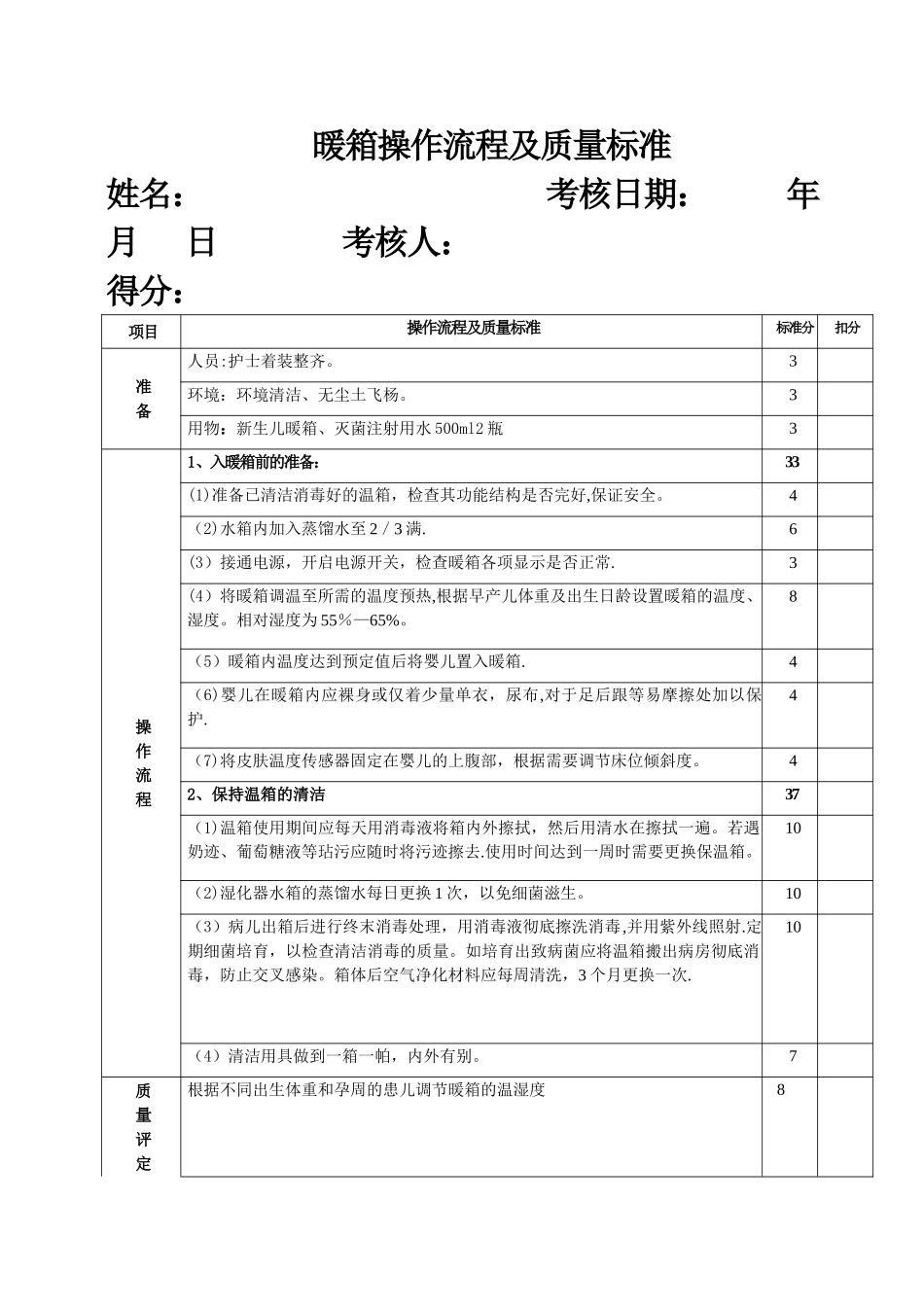 暖箱操作评分表_第1页