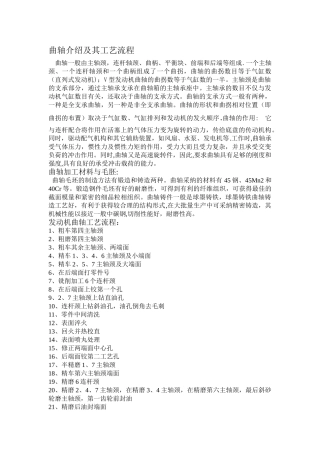 曲轴介绍及其工艺流程