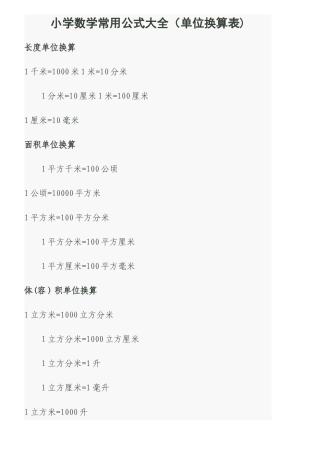 最全小学数学常用公式大全