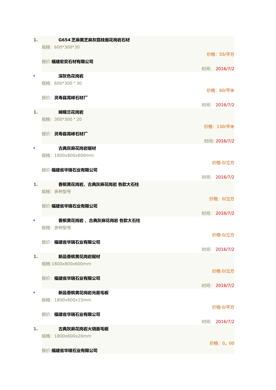 最全花岗岩石材价格表_第1页