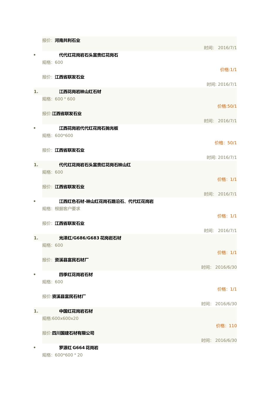最全花岗岩石材价格表_第3页