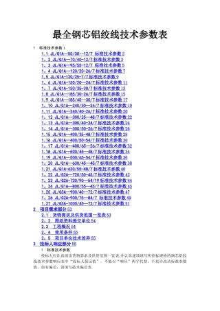 最全钢芯铝绞线技术参数表