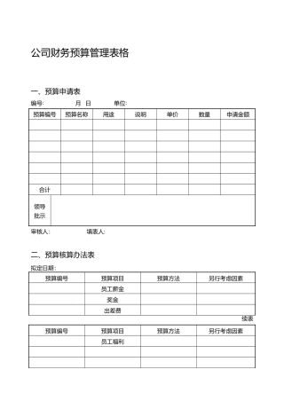 最新公司财务预算管理表格