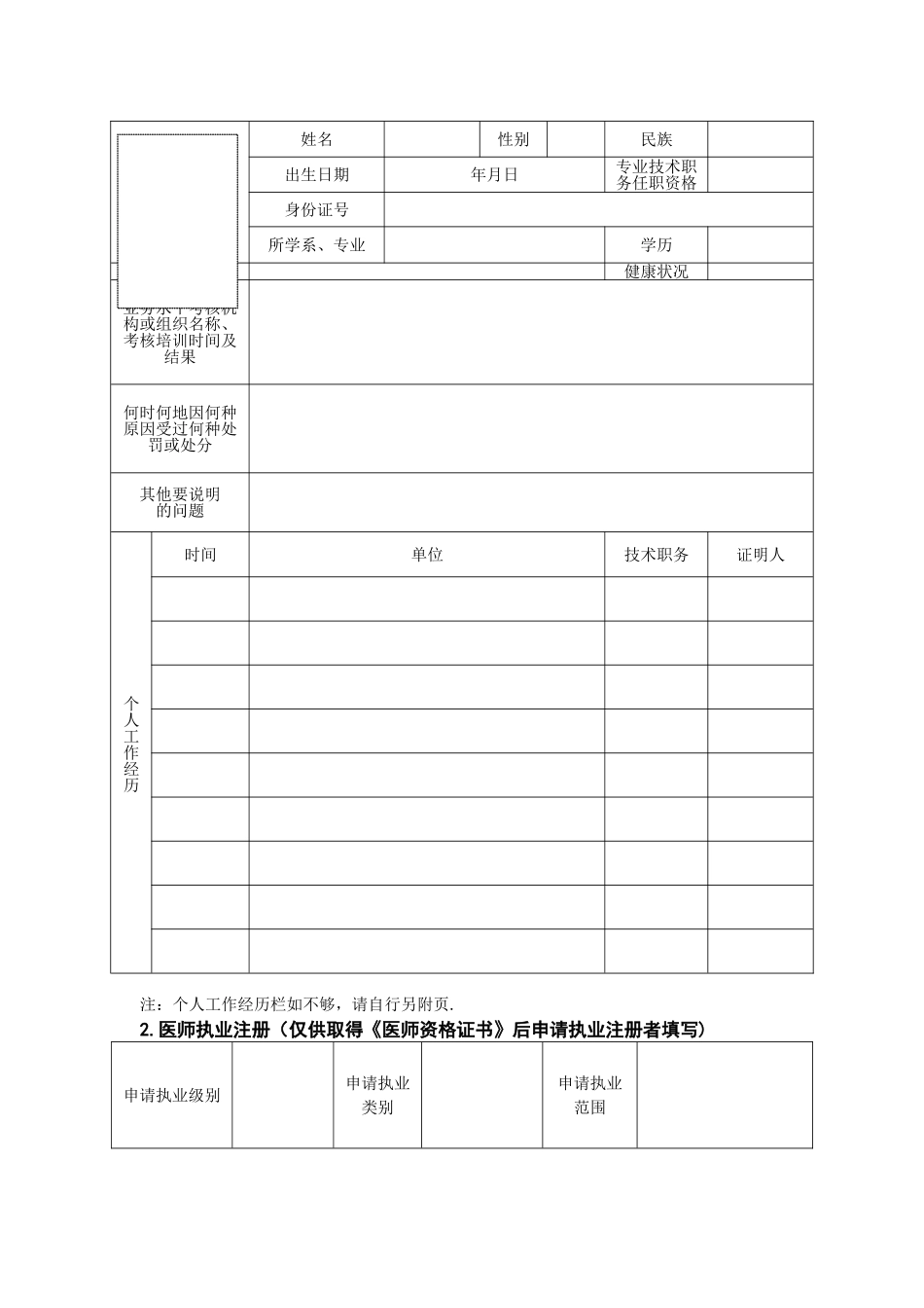 最新医师执业、变更执业、多机构备案申请表_第2页
