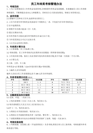 最新员工年终奖考核管理办法(内含年终考核表)