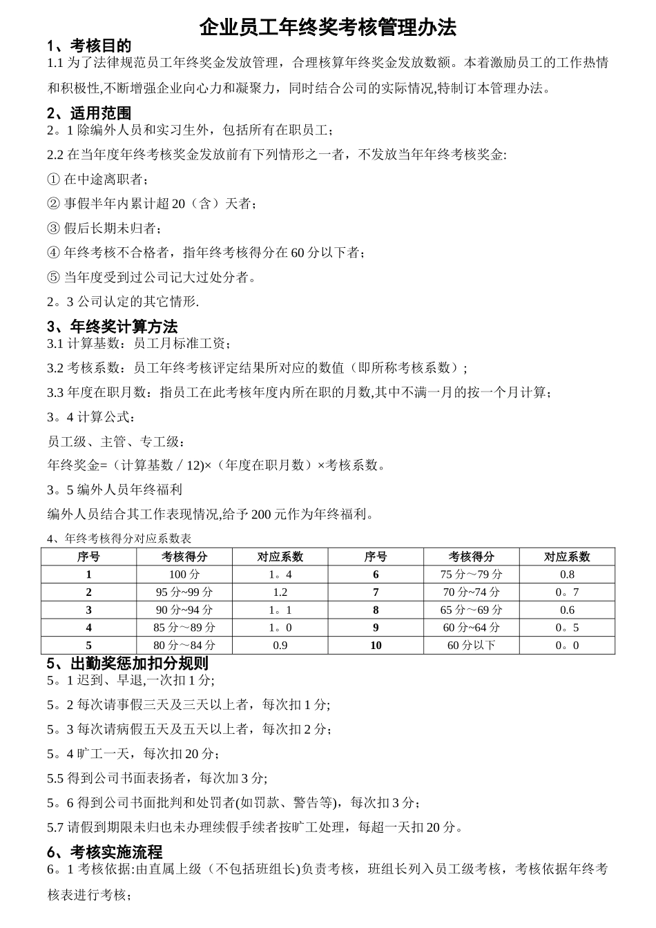 最新员工年终奖考核管理办法(含年终考核表)_第1页
