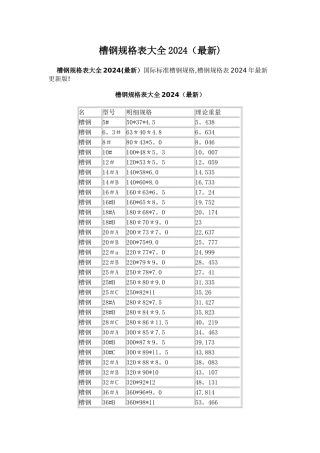 最新国标槽钢规格表大全