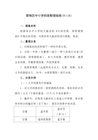2025年蔡甸区中小学档案整理指南