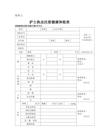 最新护士执业注册健康体检表