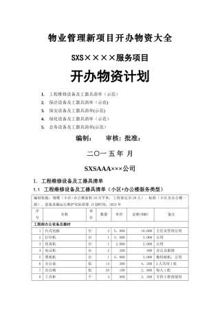 最新最全物业管理新项目开办物资大全