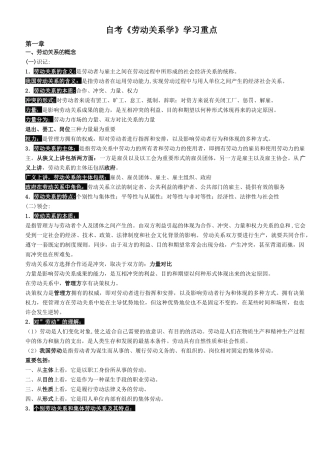 2025年自考《劳动关系学》学习重点