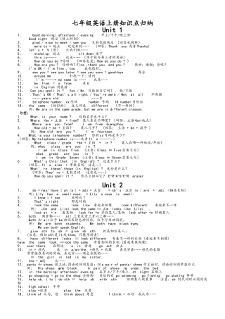 2025年七年级英语知识点归纳
