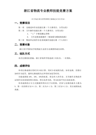 2025年浙江省物流专业教师技能竞赛方案