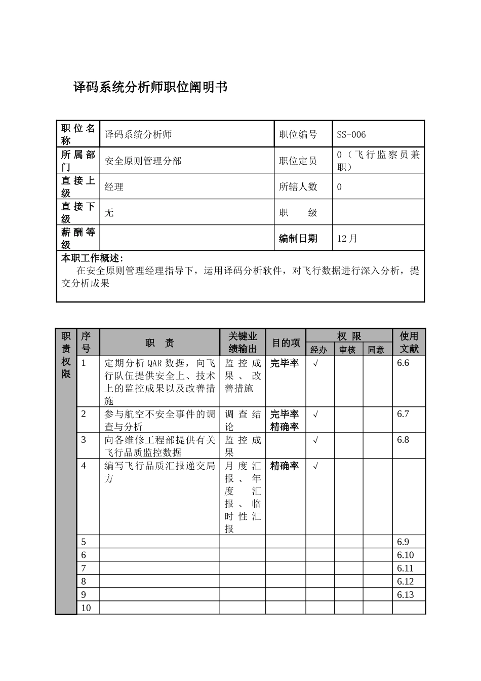 2025年航空物流公司译码系统分析师职位说明书及关键绩效标准_第1页