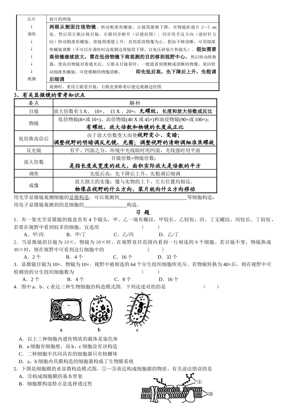 2025年高中生物实验用显微镜观察多种多样的细胞知识点总结_第2页