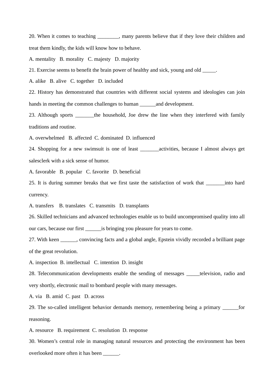 2025年硕士学位英语水平全国统一考试试题_第2页