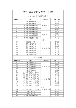 2025年理工I组面试时间表7日上午