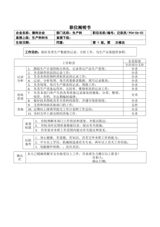 2025年职位说明书生产统计员