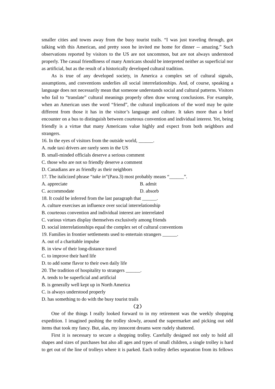 2025年1月自考旅游英语选读试题_第3页