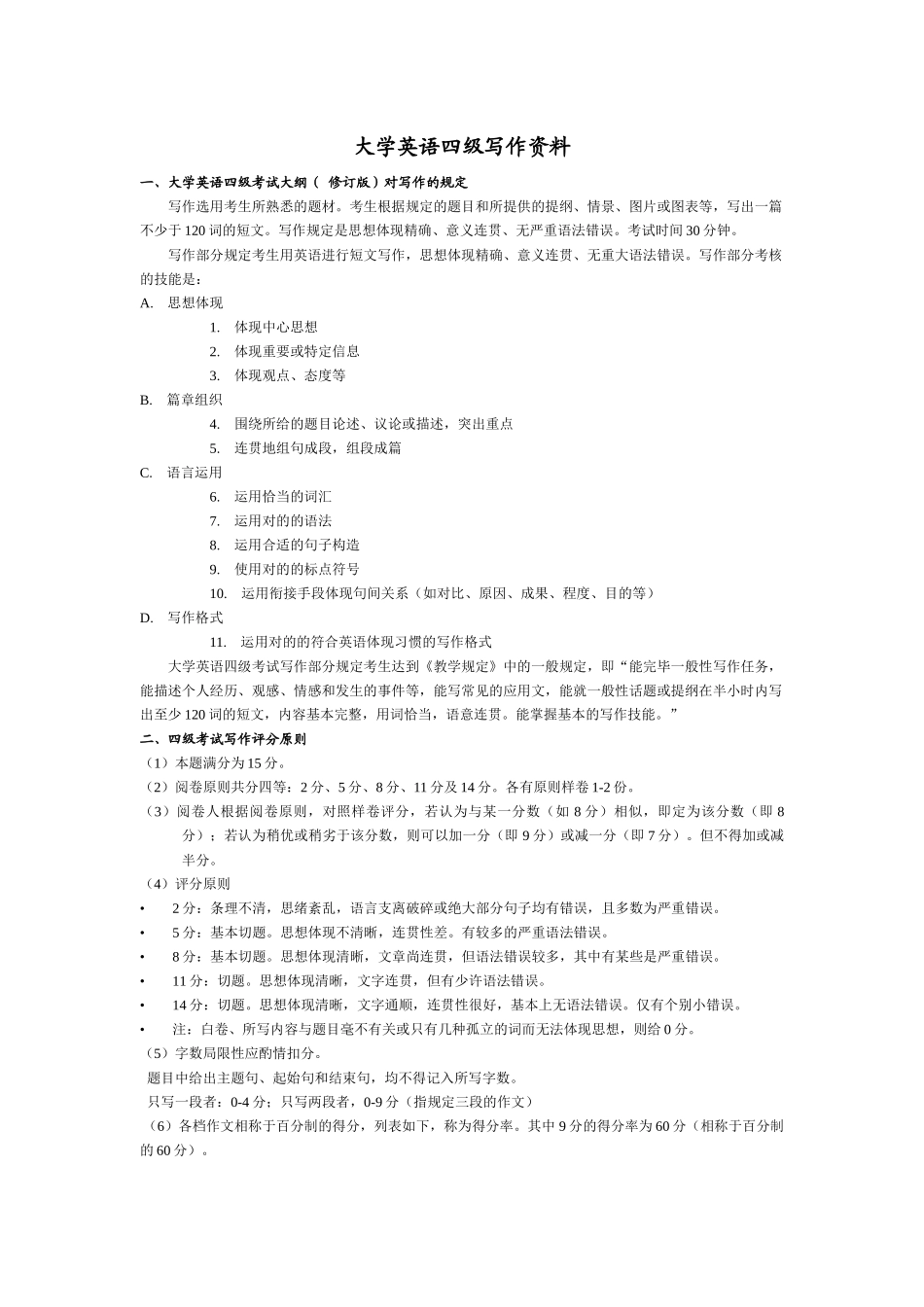 2025年现代大学英语四级写作资料_第1页