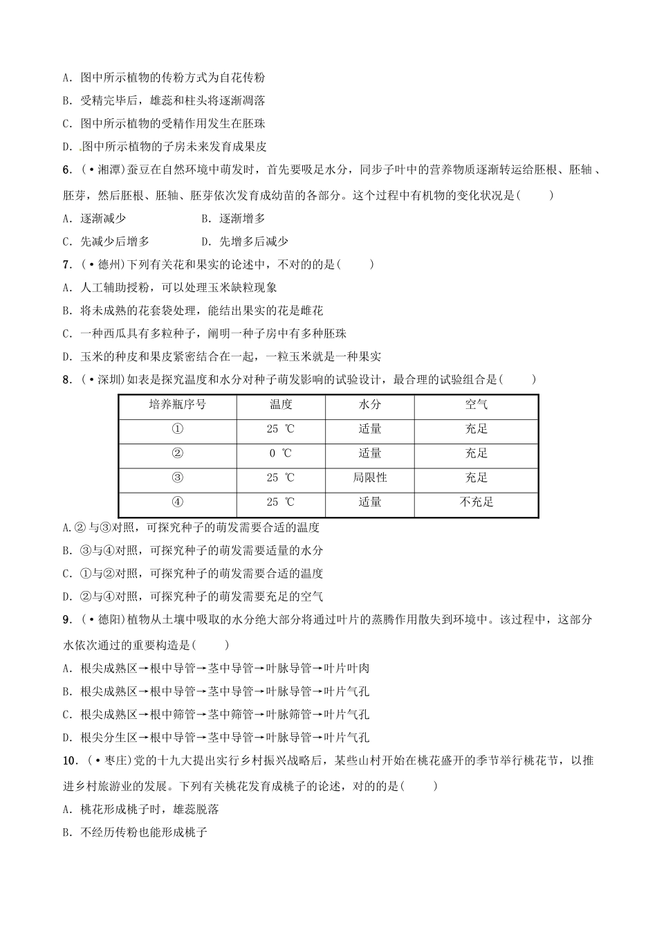 2025年江西专版中考生物第1部分第三单元第二章复习真题模拟实训_第2页