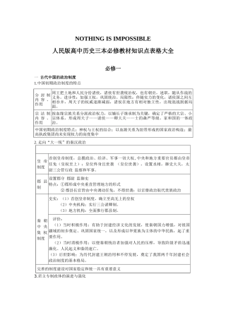 2025年高中历史人民版三本必修知识点表格大全