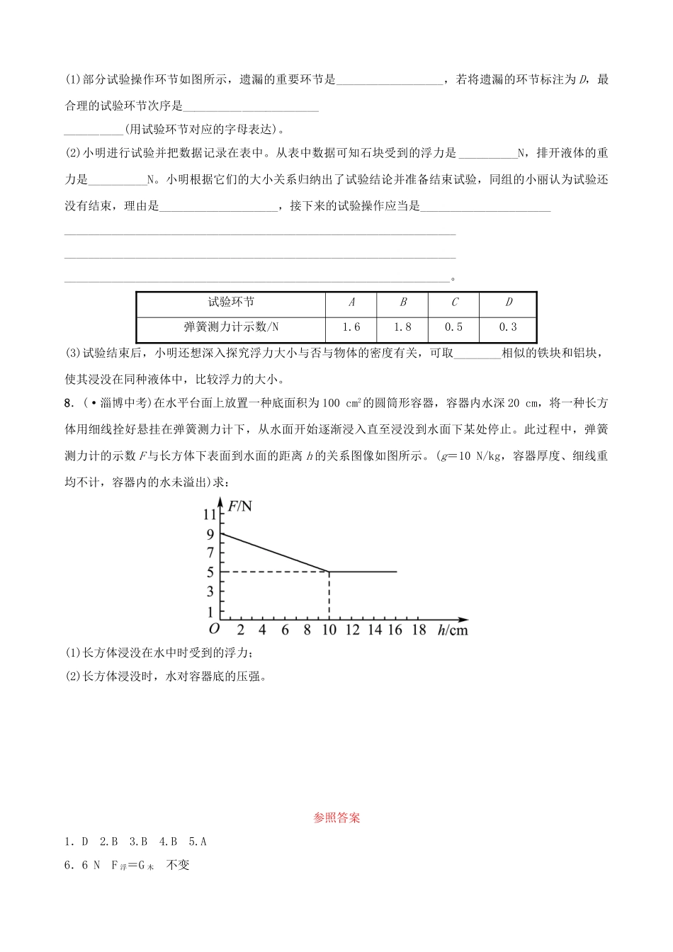 2025年淄博专版中考物理第八章浮力真题演练_第3页