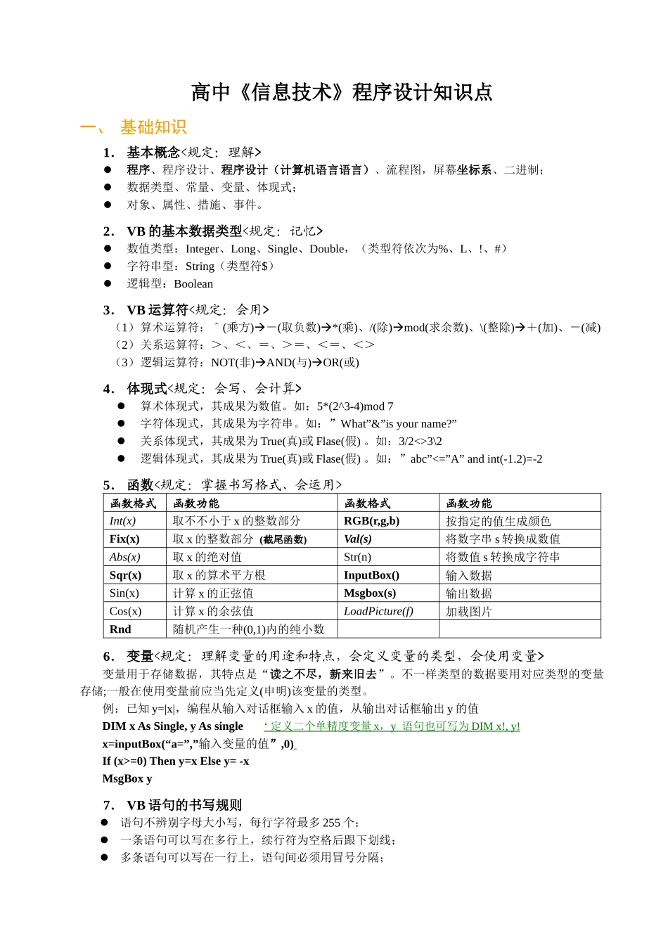2025年高中《信息技术》VB程序设计部分知识点_第1页