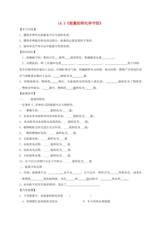 2025年辽宁省鞍山市九年级物理全册14.3能量的转化和守恒学案无答案新版新人教版