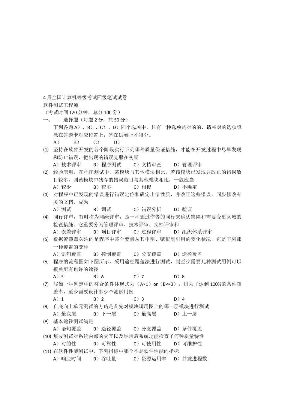 2025年软件测试工程师全国计算机四级考试_第1页