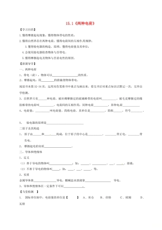 2025年辽宁省鞍山市九年级物理全册15.1两种电荷学案无答案新版新人教版