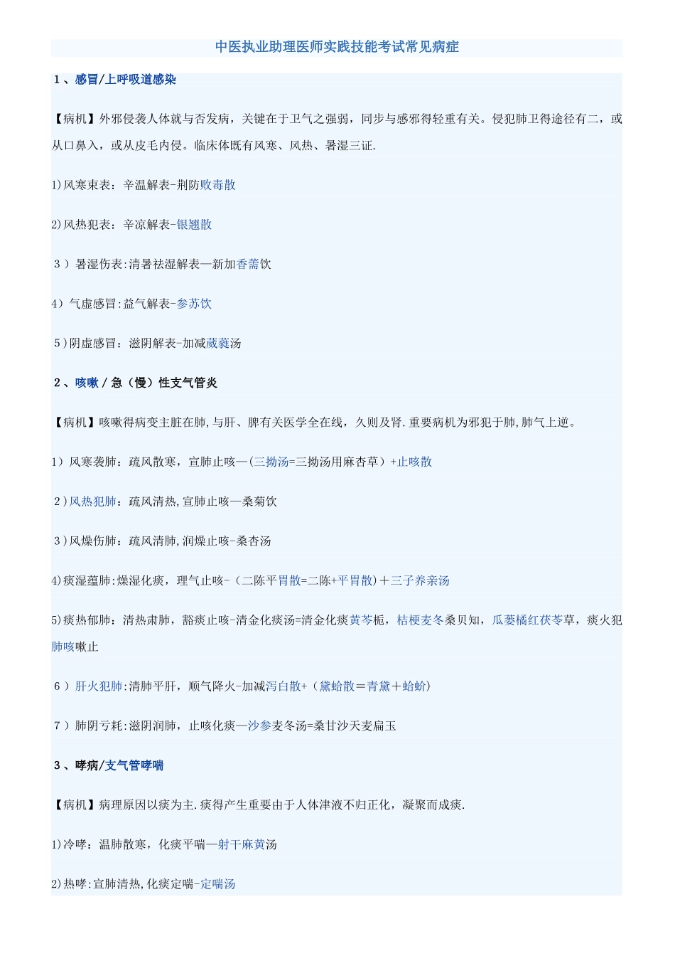 2025年中医执业助理医师实践技能考试常见病症_第1页