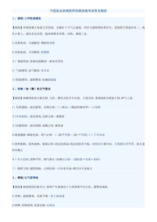2025年中医执业助理医师实践技能考试常见病症