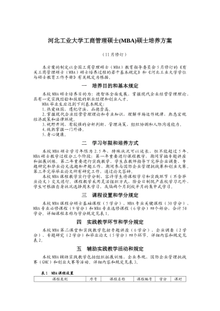 2025年河北工业大学工商管理硕士MBA研究生培养方案