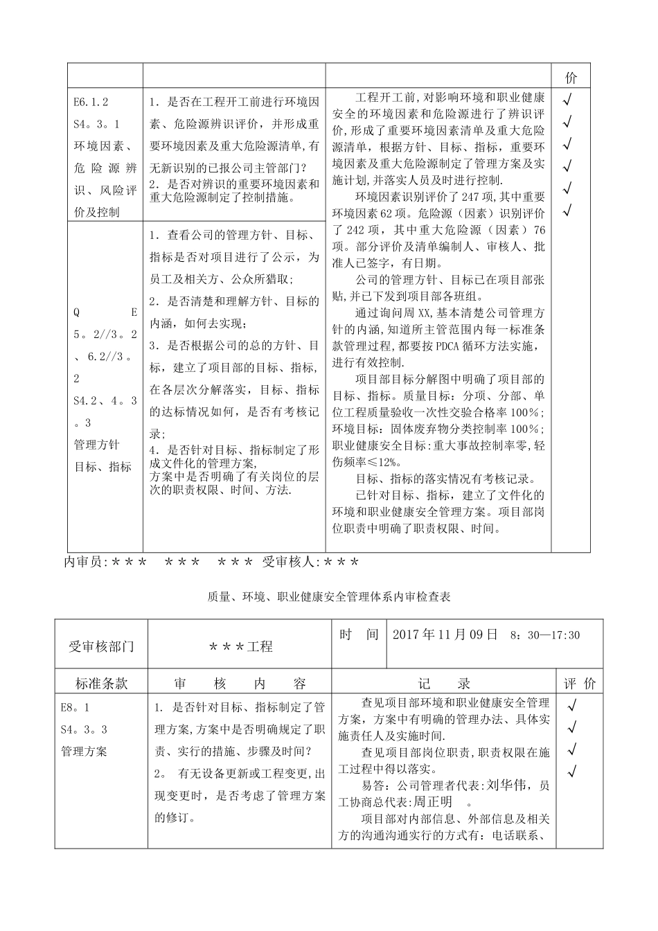 最新版市政-内审检查记录样表_第2页