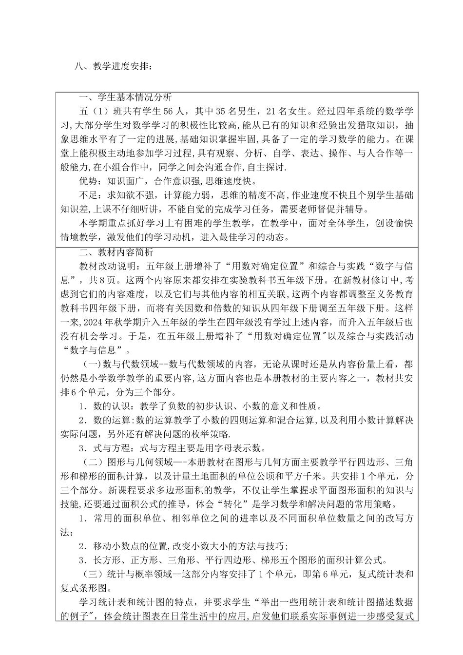最新苏教版五年级上册数学教学计划_第2页