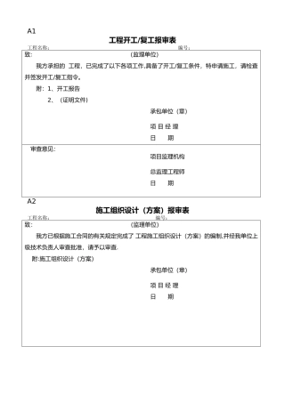 最新表格一套开工审批表