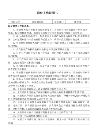最新质检部岗位说明书