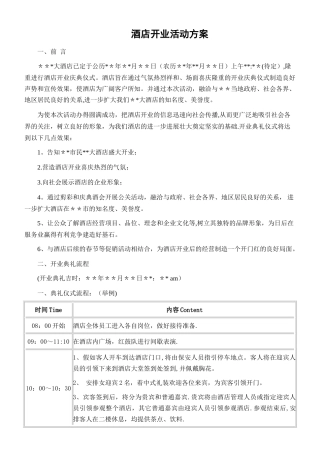 最新酒店开业活动方案