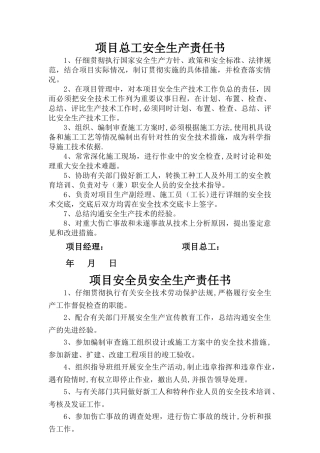 最新项目部各级管理人员安全生产责任书