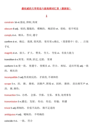 最权威的大学英语六级高频词汇表