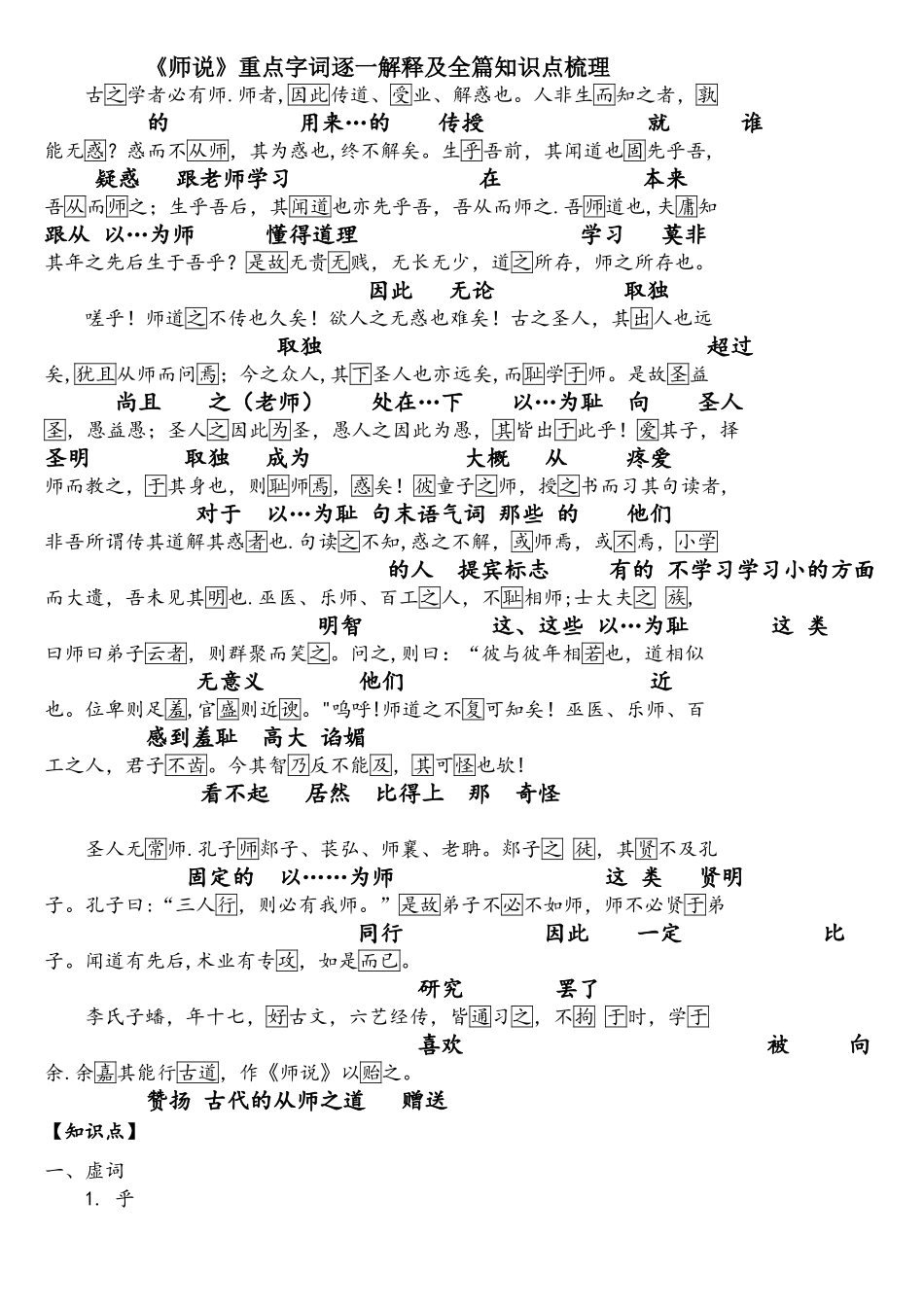 2025年师说重点字词逐个解释及全篇知识点梳理_第1页